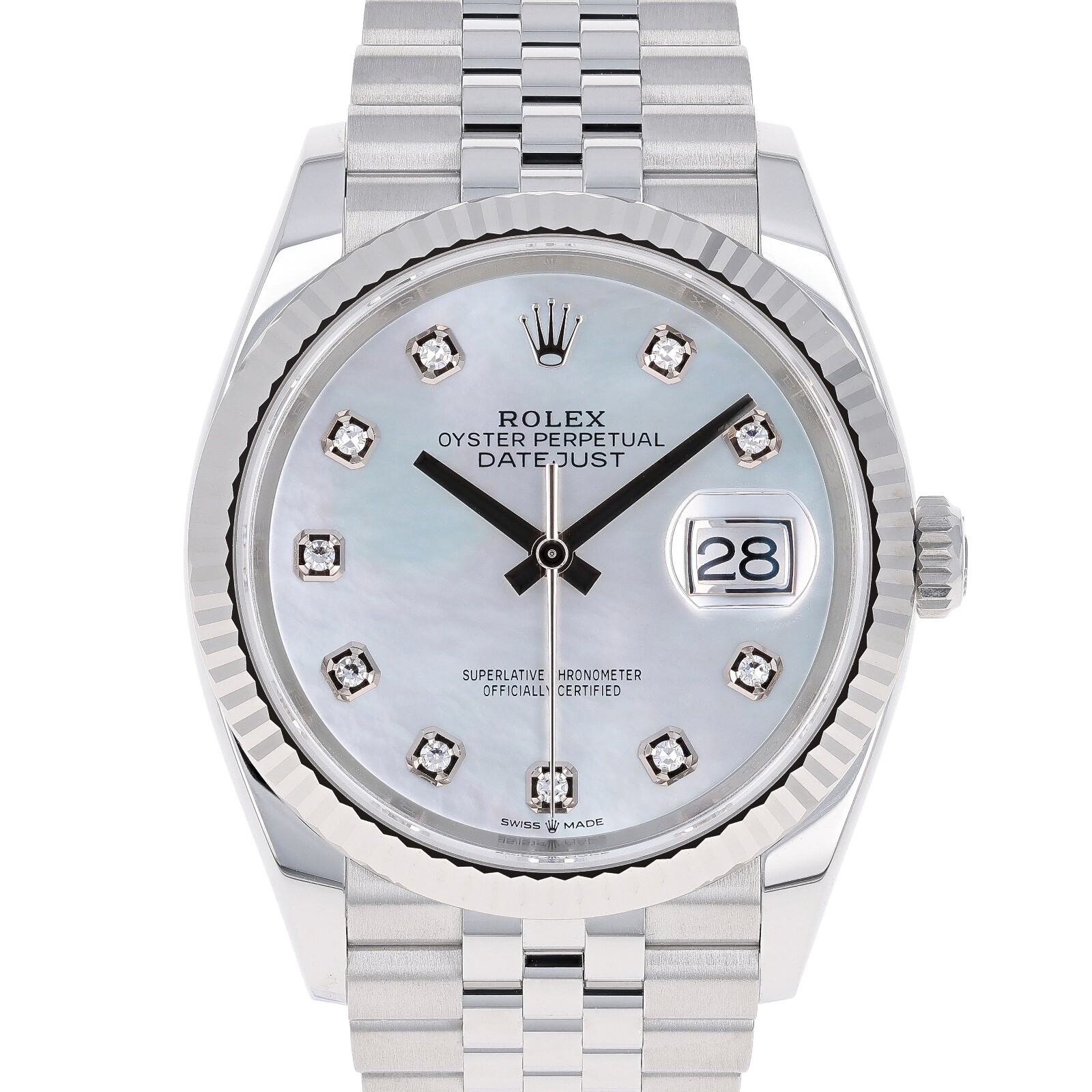 Pre-owned Rolex Datejust 36 Mm 126234 Mother Of Pearl Unworn 2024 White Mop Jubilee