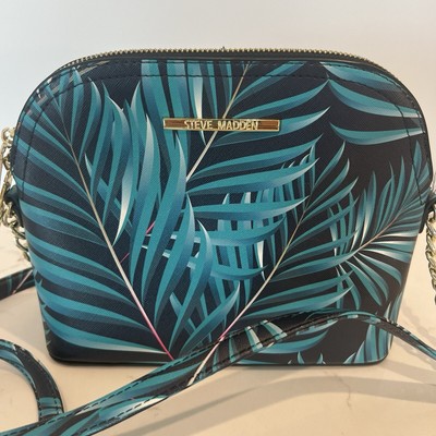 Steve Madden Crossbody Palm Purse Palm Fronds Zipper Gold Accents.