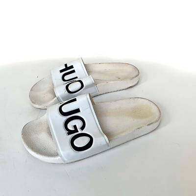 Womens Hugo Boss Sliders Slippers White Big Logo US7 38EU 24cm