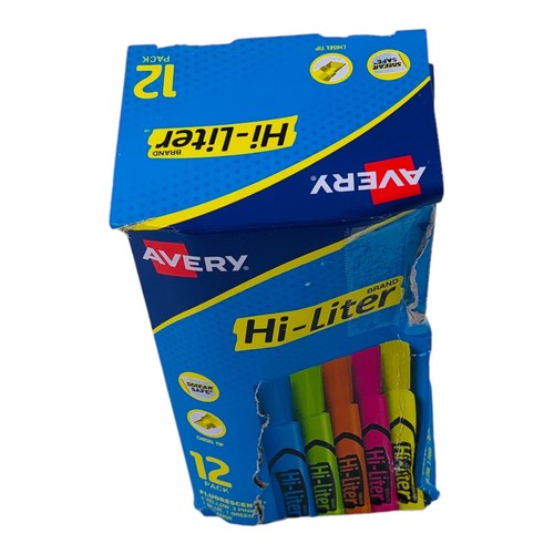 12 Avery Hi-liter Assorted Fluorescent Colors Chisel Tip Highlighters