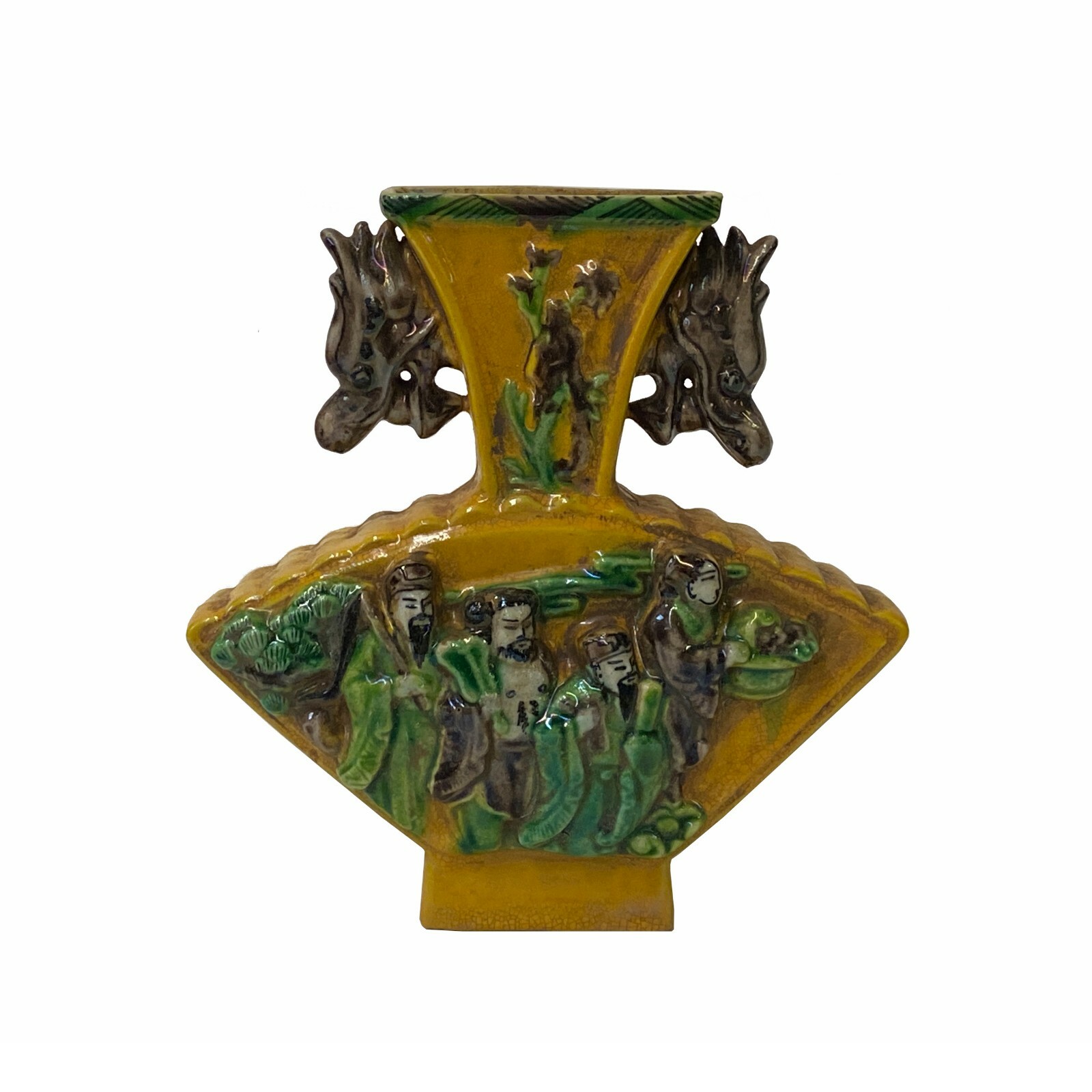 Chinese Ceramic Distressed Yellow Fan Shape 8 Immortal Small Vase ws1770S Chinese Ceramic Distressed Yellow Fan Shape 8 Immortal Small Vase ws1770S