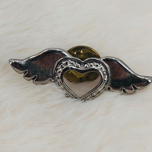 Silver Tone Heart w/ Wings Lapel Pin Signed by MARCI