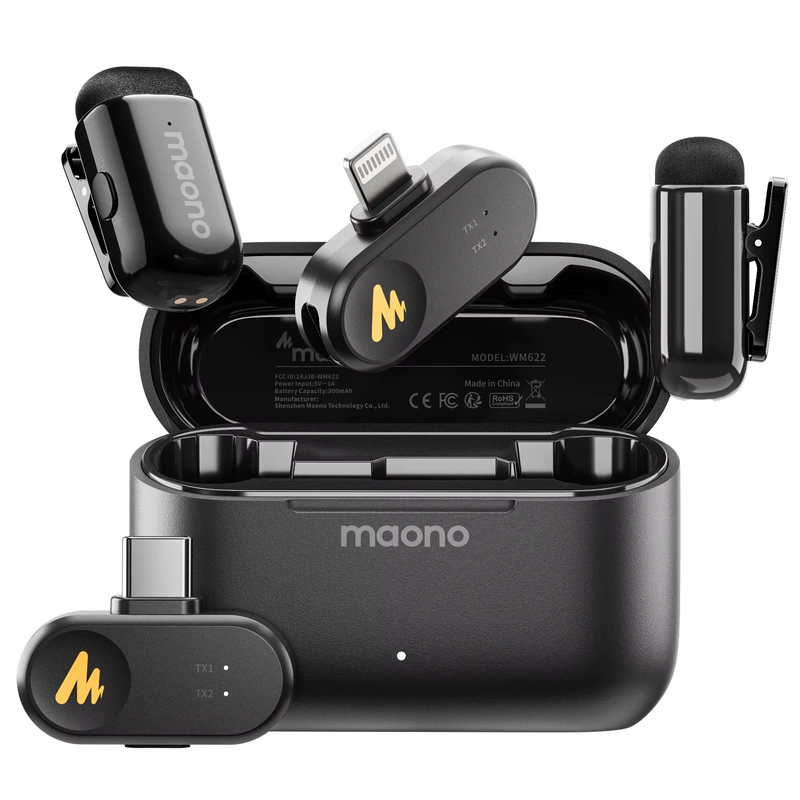 T1mini Wireless Lav Mic for Phone AI Noise Cancelling Auto Clipping App Control