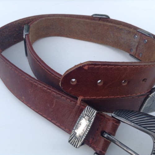 Brown Leather & Metal Belt Unbranded NoTags  38