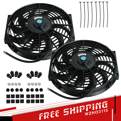 2x 12'' inch Universal Slim Fan Push Pull Electric Radiator Cooling 12V Mount Kit