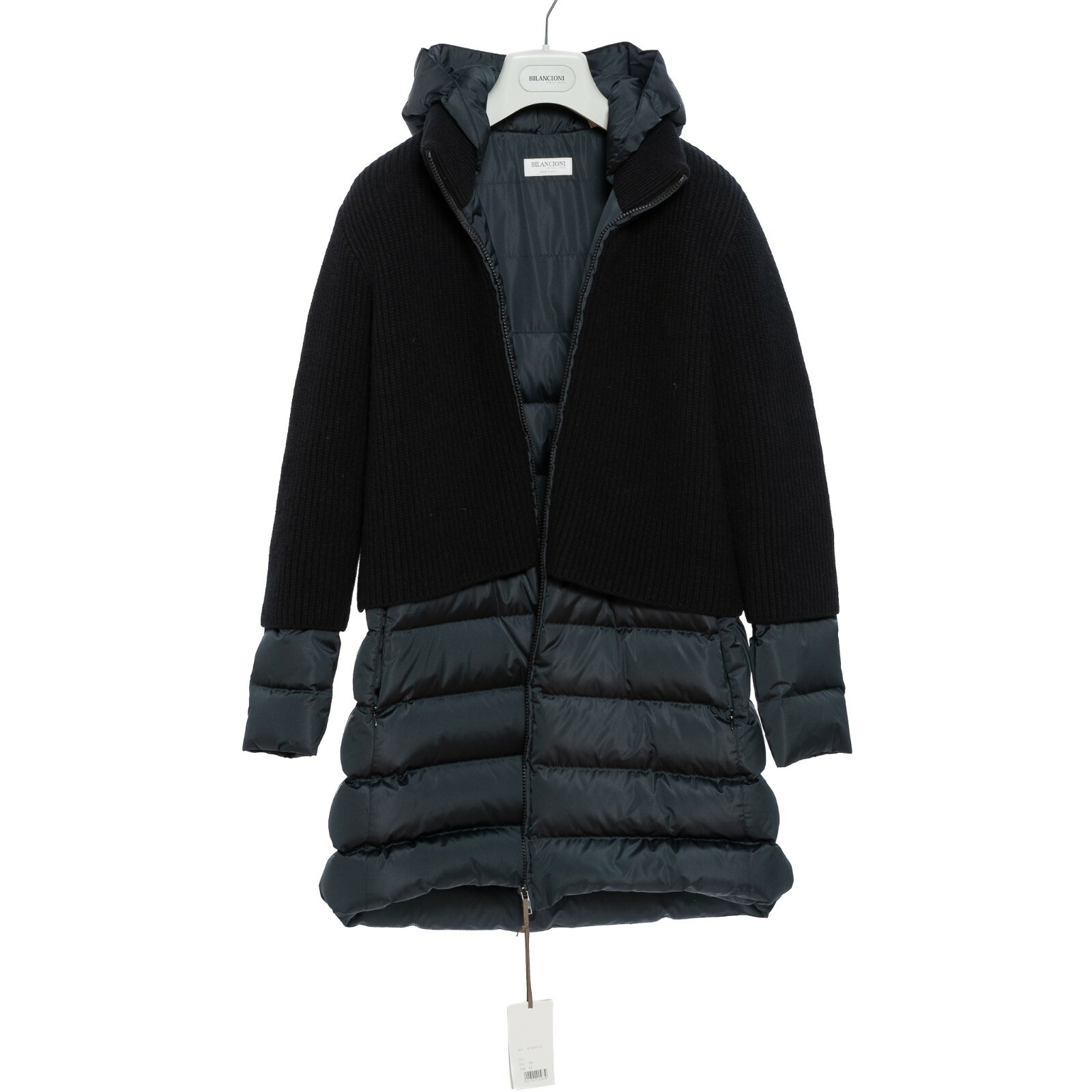 Pre-owned Umberto Bilancioni 2900$  Cashmere Silk Puffer Goose Down Woman Coat 42 It / 6 Us In Blue / Black