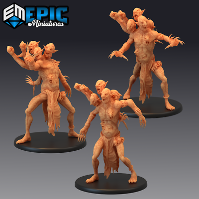 DIRE TROLL, Dungeons and Dragons Miniatures, D&D Multiple Heads Monster Creature
