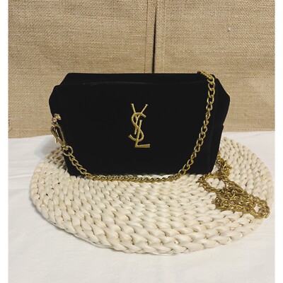 Yves Saint Laurent YSL black gold Makeup cosmetic Bag Pouch clutch Corssbody