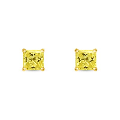 Pre-owned Shine Brite With A Diamond 1.75 Ct Princess Canary Earrings Studs Solid 14k Yellow Gold Push Back Martini In White/colorless