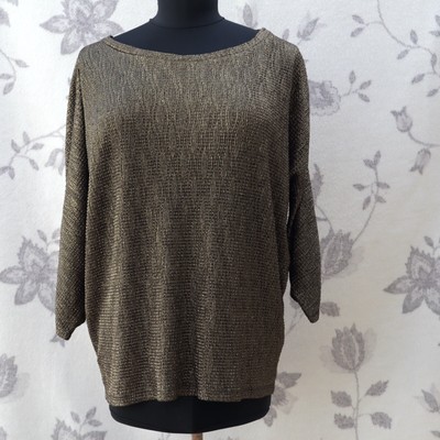 OASIS Gold Black 3/4  Sleeve Sparkle Top Size  M Excellent Condition 