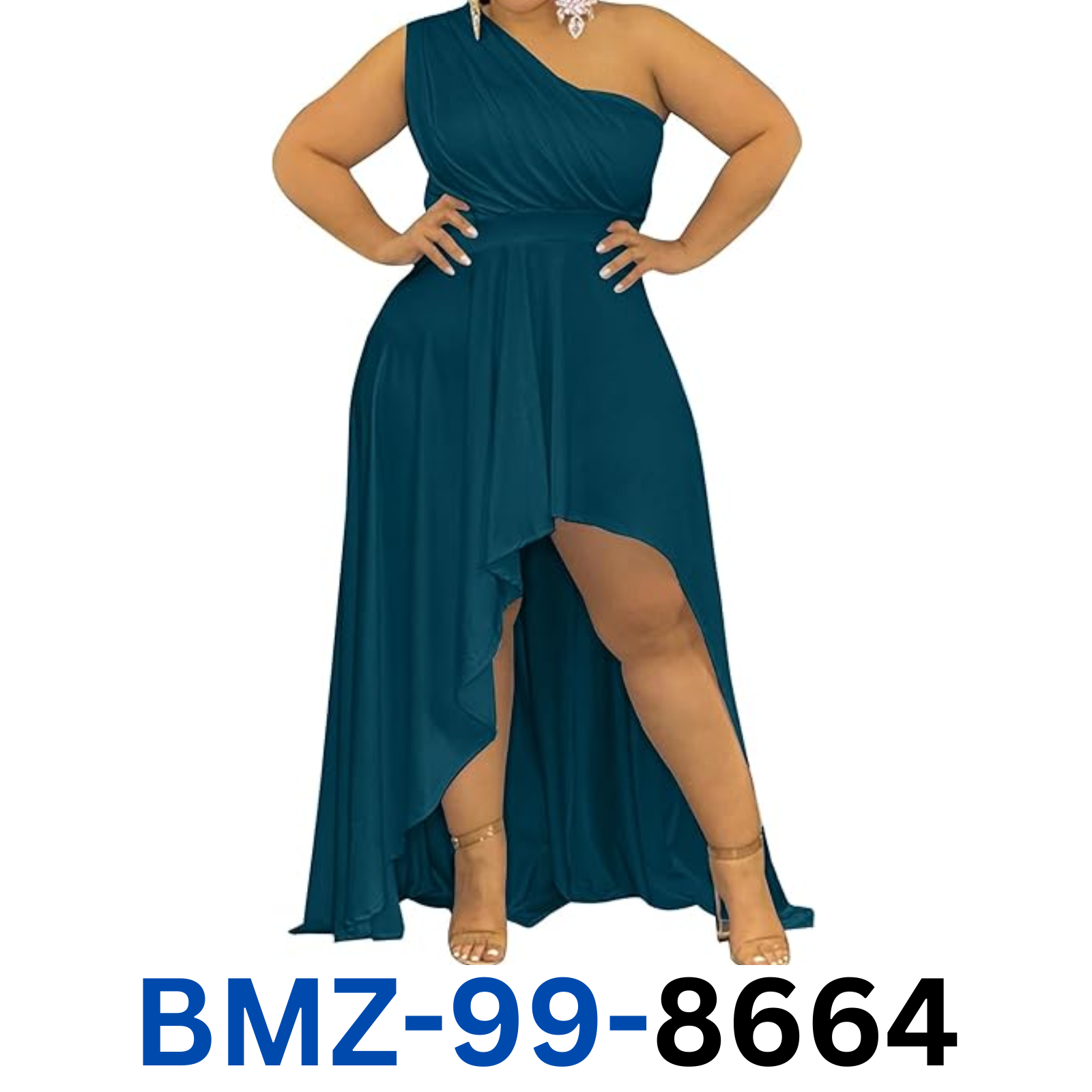 Ekaliy One Shoulder Maxi Dress for Curvy Women  Hem Flowy Summer Dress Teal 3XL