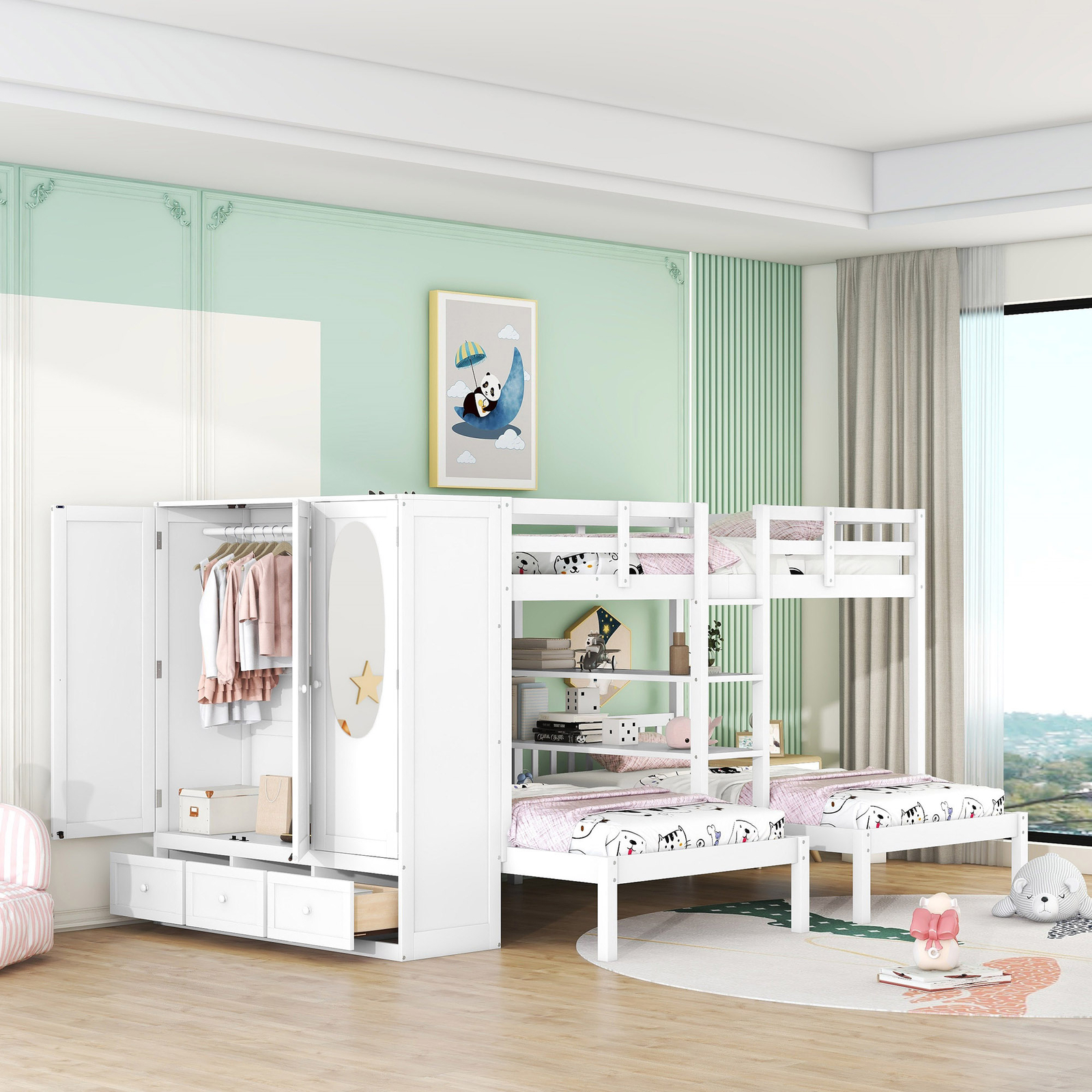 With Shelves Wardrobe And Mirror White