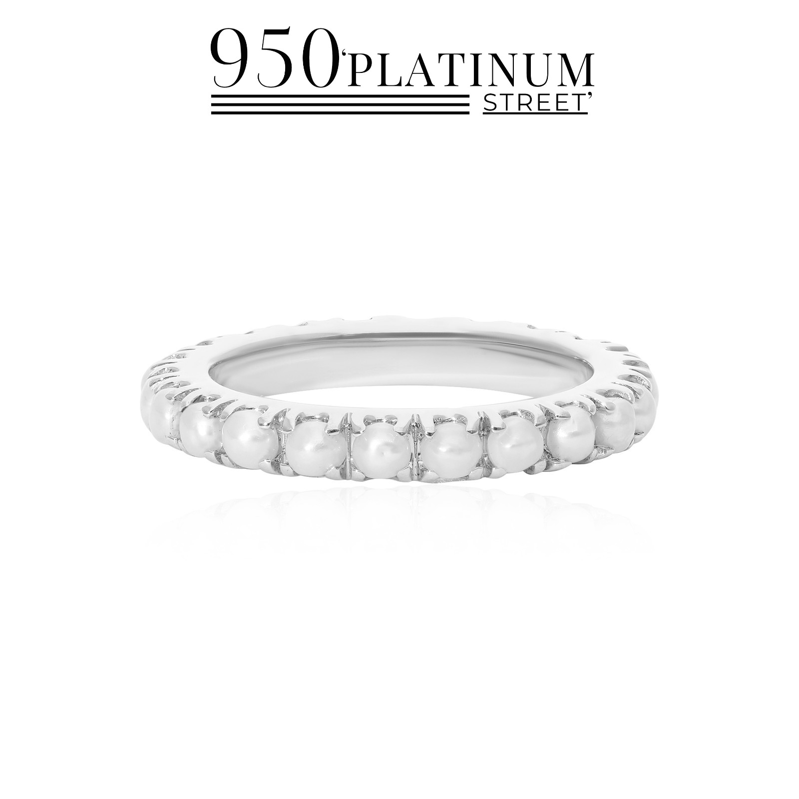 950 Platinum Pearl Eternity Band Ring - Perfect Gemstone Love Ring