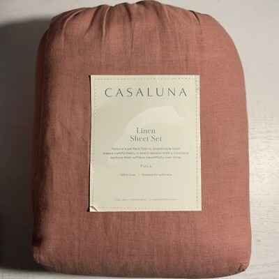Casaluna 100% Washed Linen Solid Sheet Set - Rose FULL  