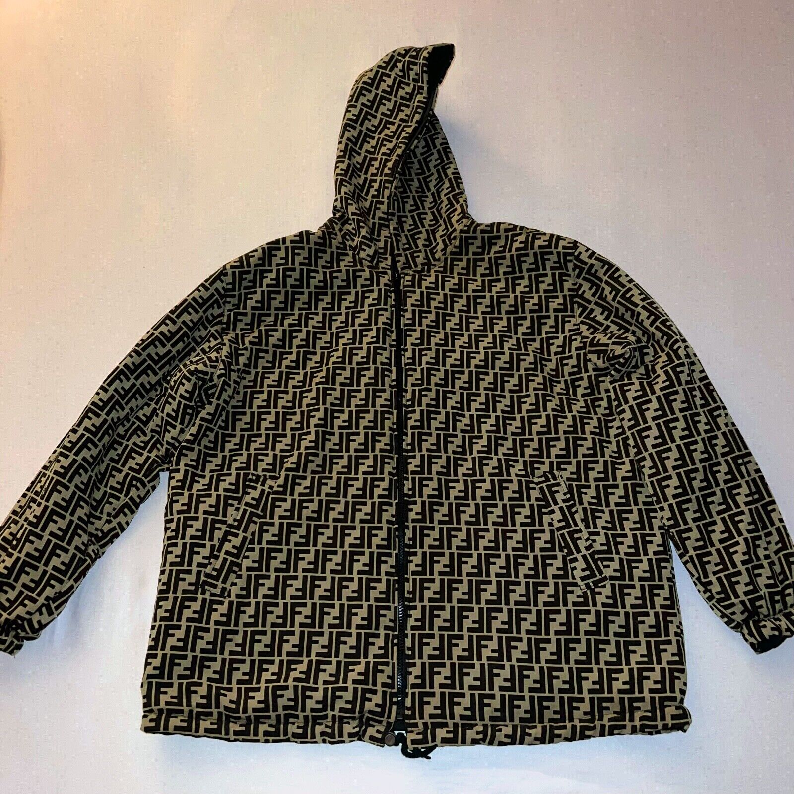Fendi Men's Reversible FF Logo Motif Jacket - Black Brown Fendi Men's Reversible FF Logo Motif Jacket - Black Brown