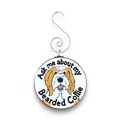 Bearded Collie Mini Ornament Dog Holiday Decor Handmade Gift 2.25'' - Fawn White