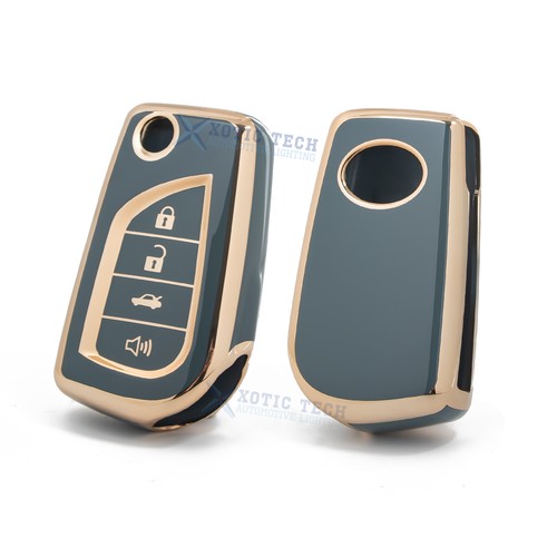 Set Gray TPU Full Protect Folding Key Fob Cover For Toyota Camry LE SE RAV4 LE