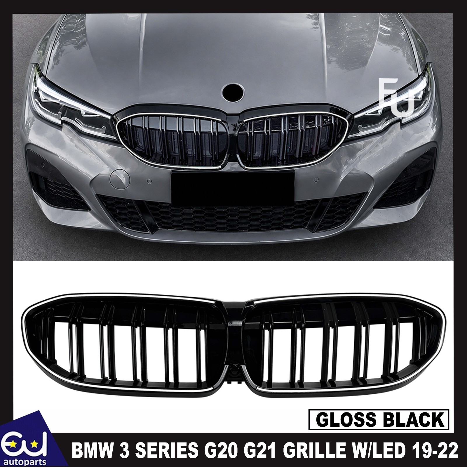 FOR BMW 3 SERIES G20 G21 DOUBLE SLAT FRONT LED KIDNEY GRILL LIGHT GRILLE 19-2022