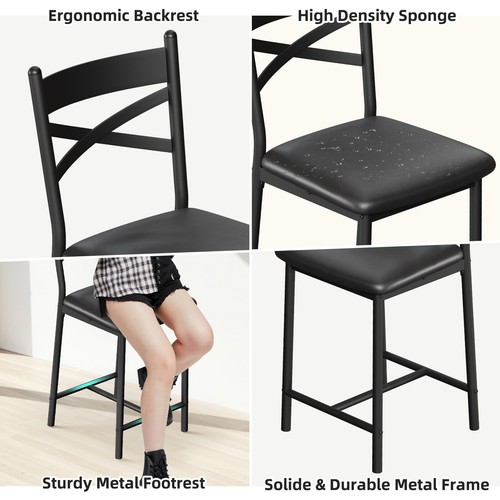 3-Tire Dining Set Bar Table and 2 Height Chairs Wood Top for Small Space Kitchen