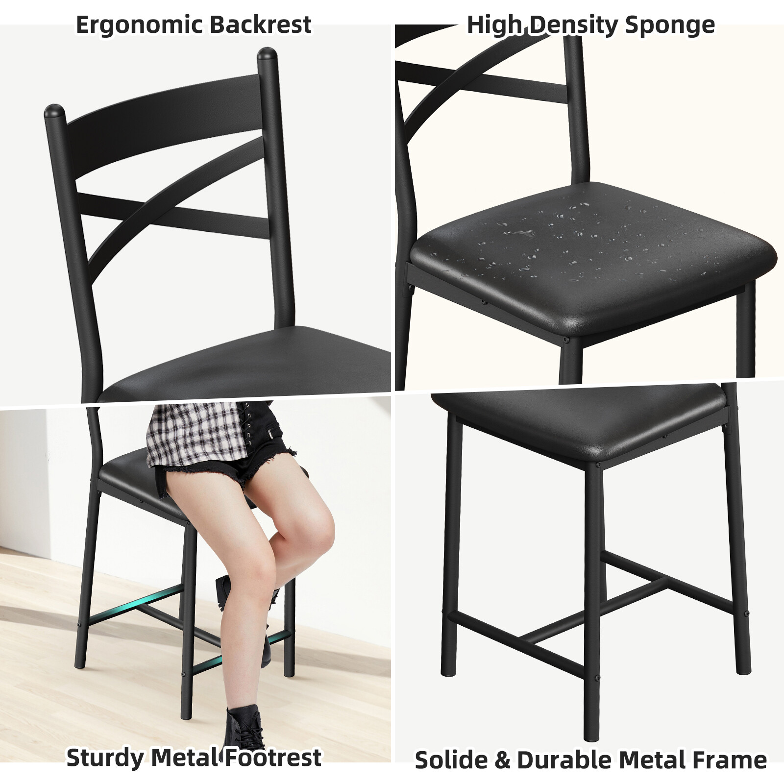 3-Tire Dining Set Bar Table and 2 Height Chairs Wood Top for Small Space Kitchen