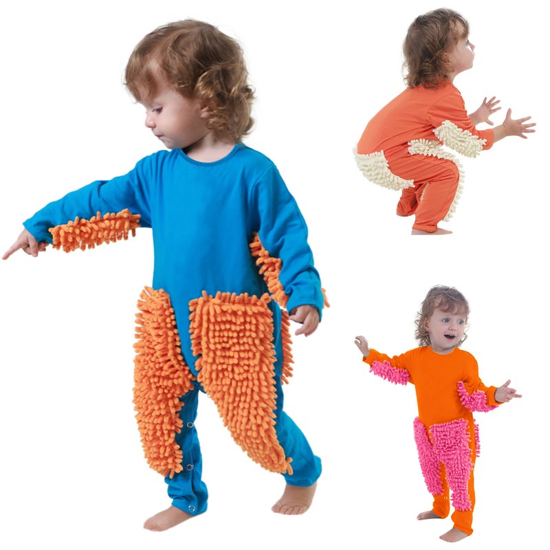Baby Mop Romper Newborn Clothes Crawling Jumpsuit Infant Cleaning Mop Suit New
