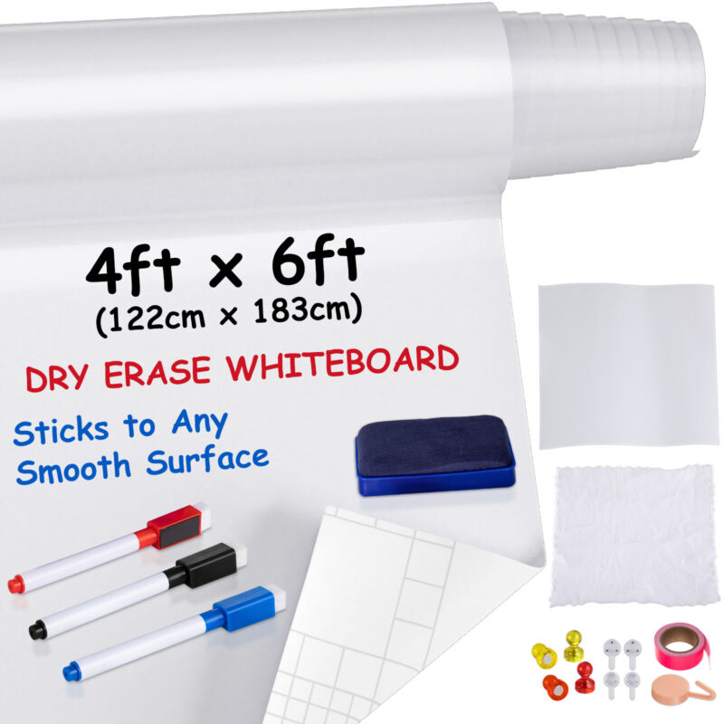 VEVOR White Board Paper Dry Erase Sticker for Wall 6x4 ft Wallpaper w/ 3 Markers