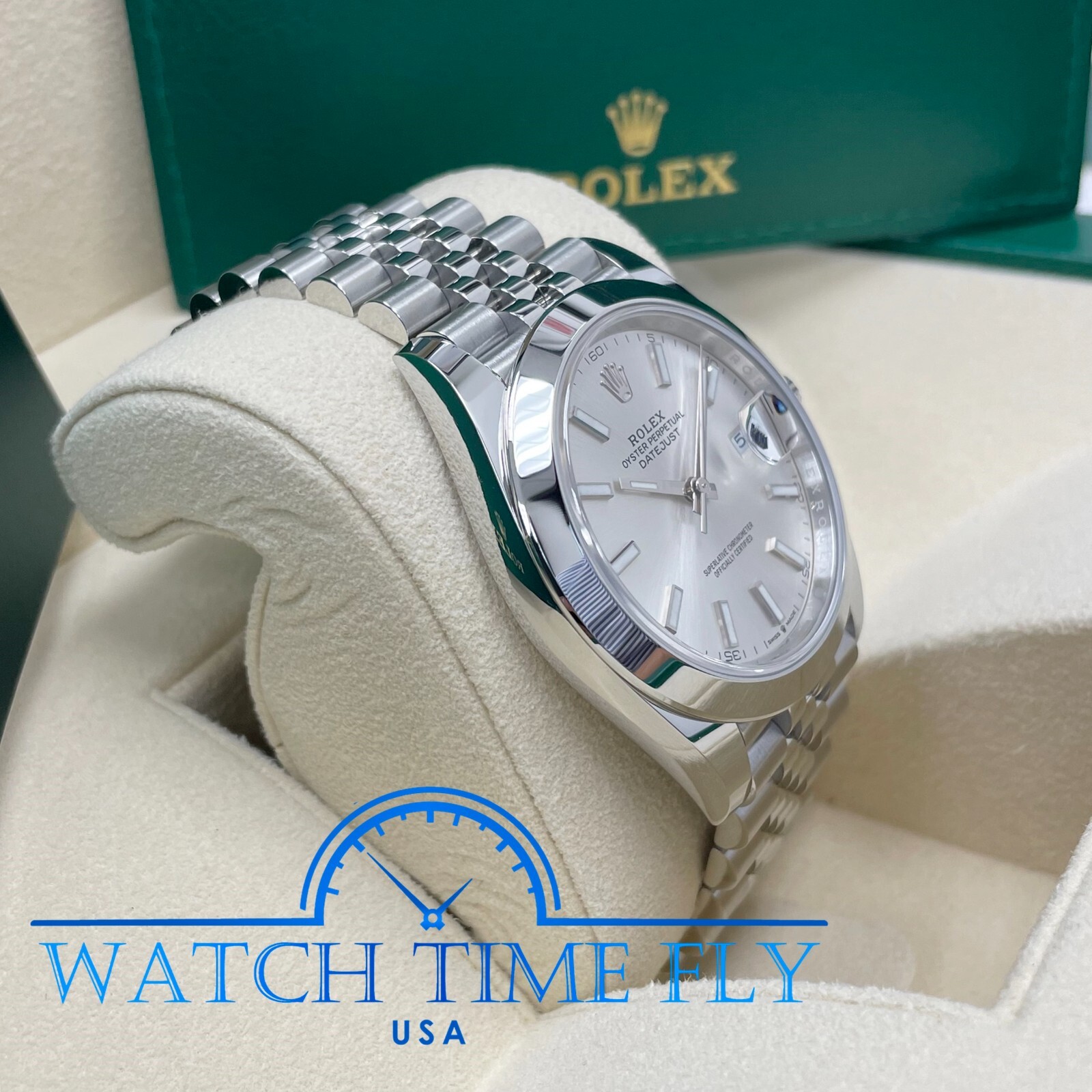 Pre-owned Rolex Datejust 41mm 126300 Silver Index Jubilee Bracelet Stainless Smooth Bezel