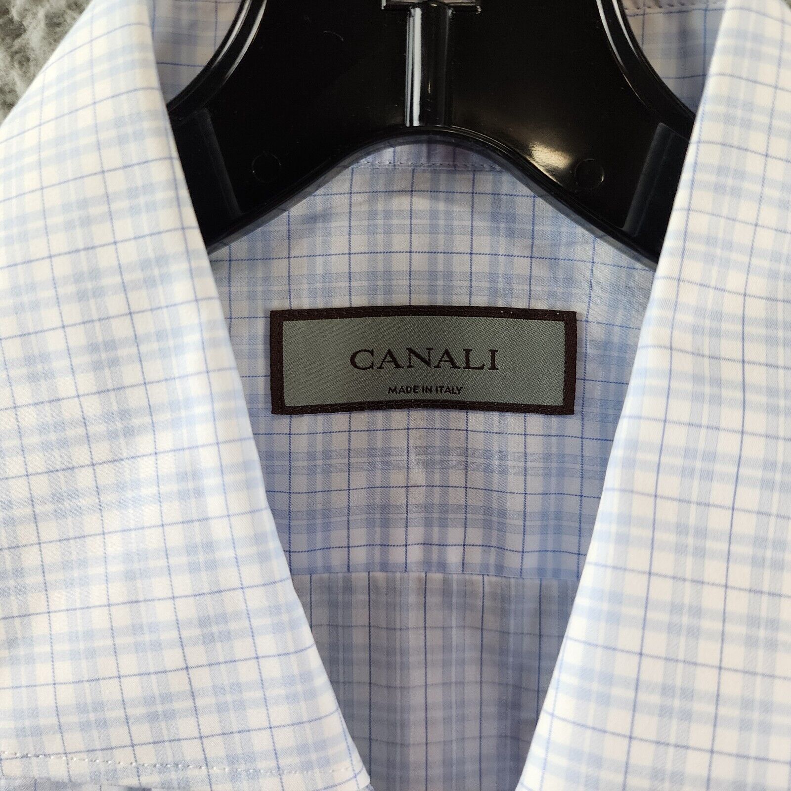 Canali Tonal Check Regular Fit Dress Shirt Men's 41/16 Blue Collared Long Sleeve - Picture 5 of 14