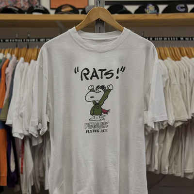 Aged Peanuts Flying Ace Rats! Washed T-Shirt White XXL