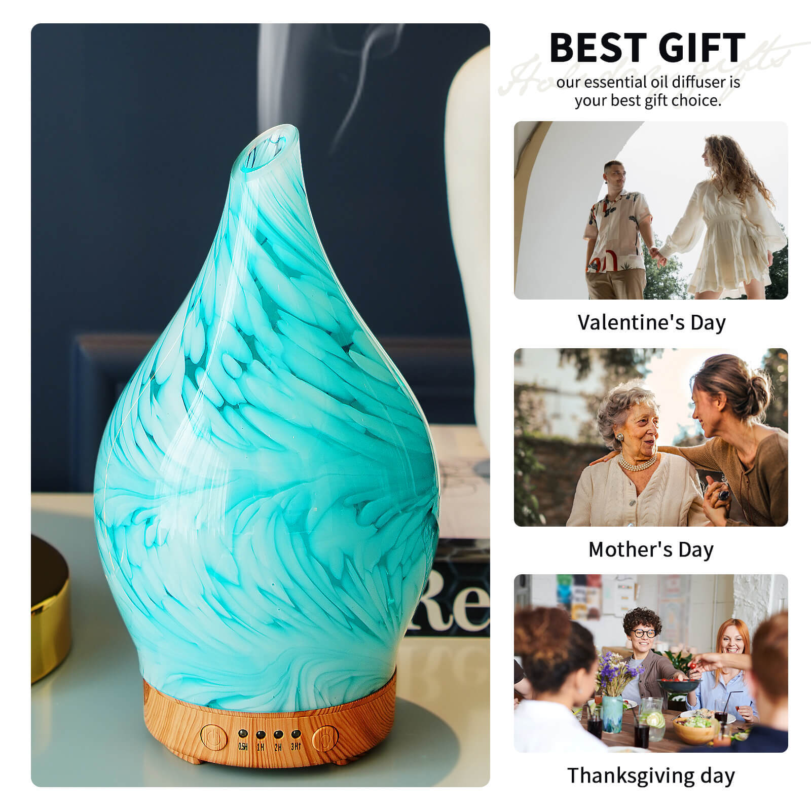 100ml Aroma Diffuser Humidifier Handmade Glass with Timer for Home,Bedroom