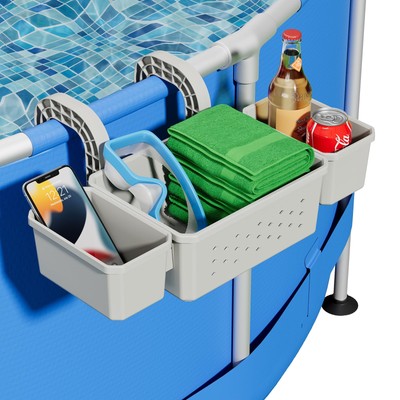 Poolside Storage with 2 Pool Cup Holder, Thickened Plastic Pool Basket for Ab...