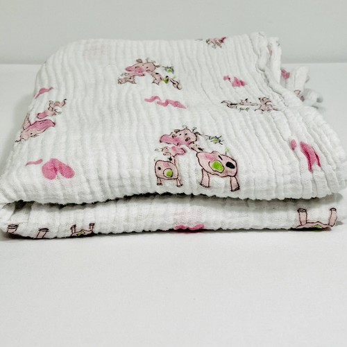 Aden + Anais Swaddle Baby Blanket Muslin White Pink Giraffe Cow Hearts 40x45