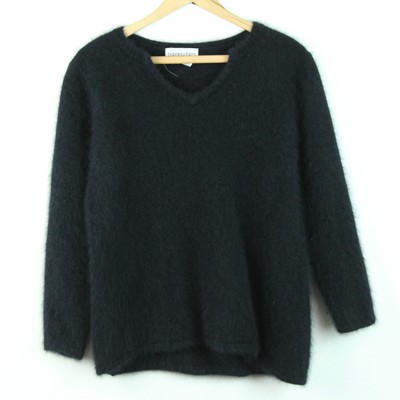 VTG 90s 70% Angora Sweater 2X L 42'' Chest Black Grunge Fuzzy Pullover Bombshell
