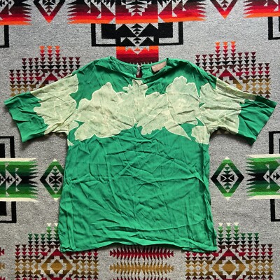 Bel Kazan Women s Floral Print Rayon Short Sleeve Top Size Medium Green EUC B2