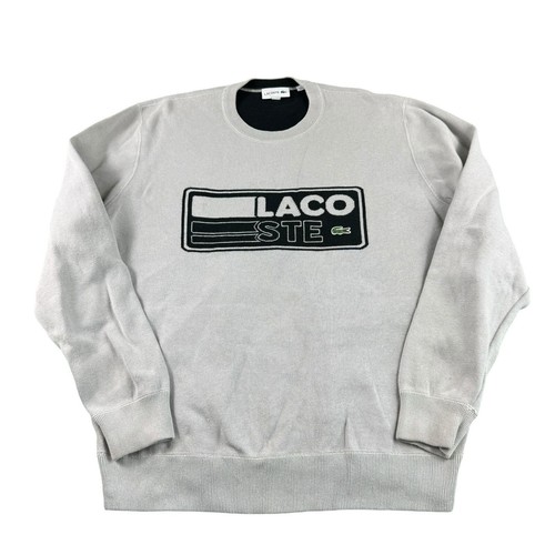 Lacoste Gray Black Knit Mens Spellout Crewneck Sweater Size