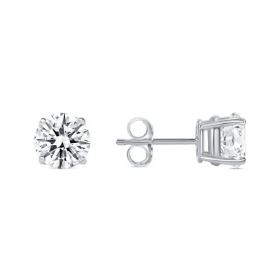 Pre-owned Shine Brite With A Diamond 2 Ct Round Created Diamond Earrings Studs Real 14k White Gold Basket Push Back In White/colorless