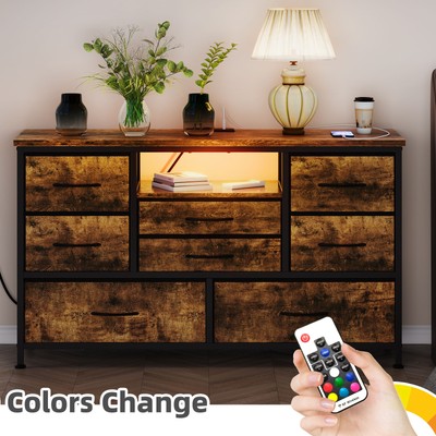 With Led Light Power Outlet Bedroom Chest Of Drawer For 55'' Tv