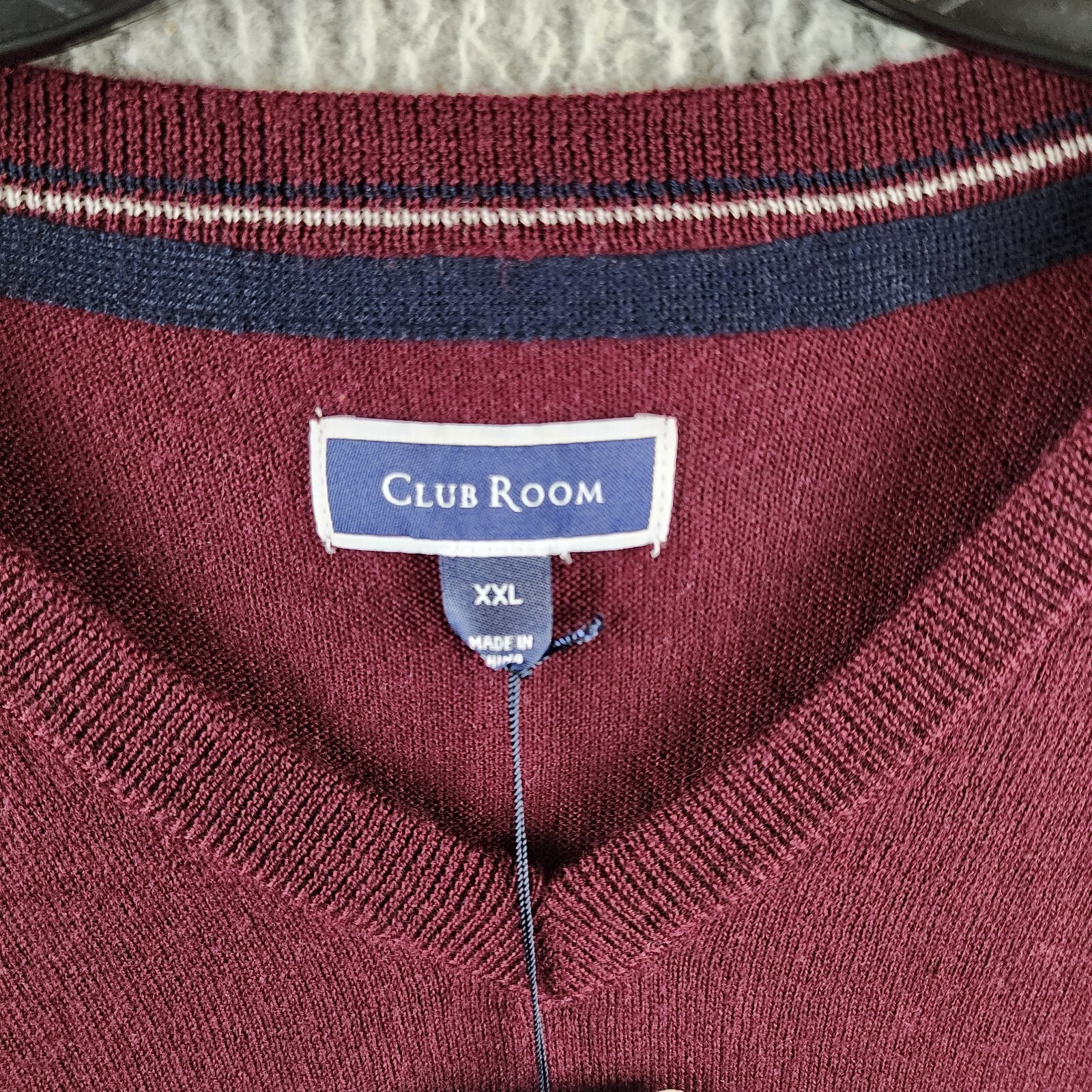 Club Room Solid V-Neck Merino Wool Blend Sweater Men's XXL Maroon Long Sleeve - Picture 5 of 15