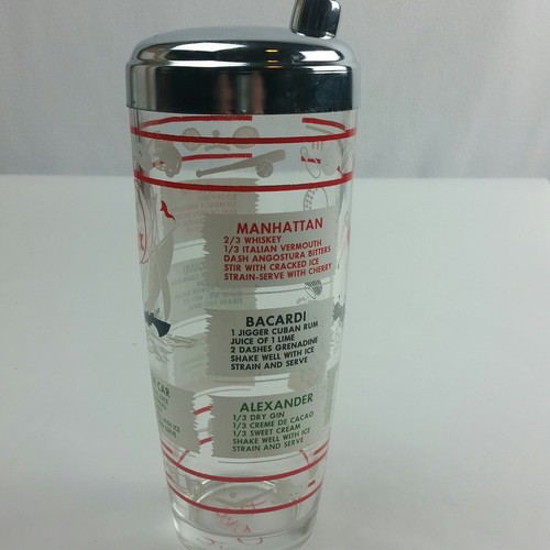 VINTAGE COCKTAIL SHAKER WITH GOLF SPORTS THEME DRINK RECIPES 1950's