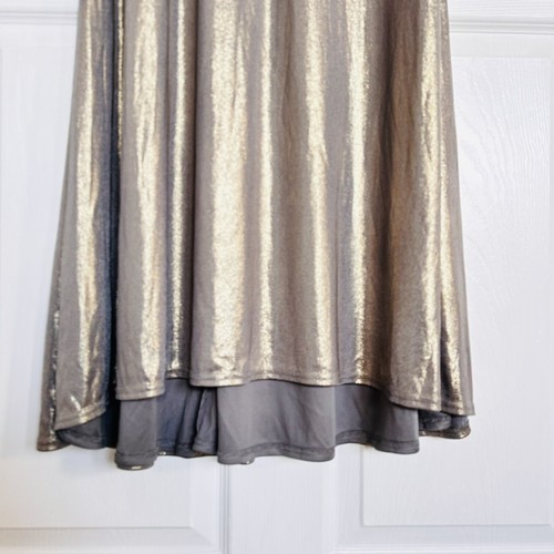 Pre-owned Tadashi Shoji Metallic Gold Aline Gown Short Sleeve Party Long Dress Maxi