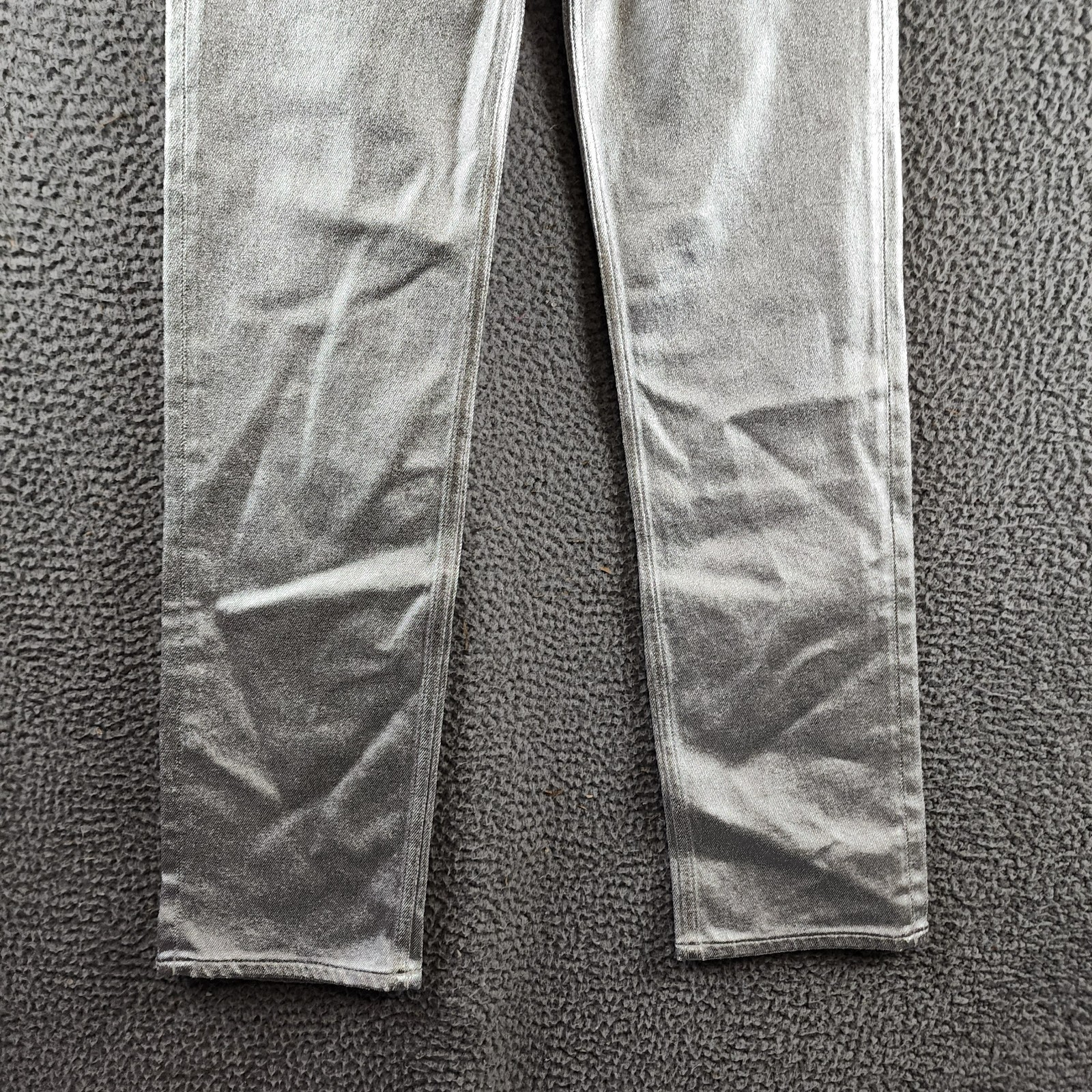 rag & bone Harlow High Rise Straight Jeans Women's 23 Coated Silver Button Zip - Picture 3 of 15