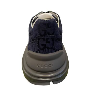 Pre-owned Gucci Gg Supreme Maxi Blue Gray Canvas Rhython Sneakers Men's 12 | Us 12.5