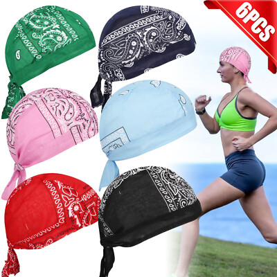 6 Pack Biker Head Wrap Skull Cotton Caps Motorcycle Cycling Bandana Hats Wicking