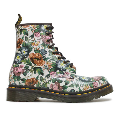 Pre-owned Dr. Martens Womens Boots 1460 W Casual Lace-up Ankle Backhand Leather In Floral Garden Print Backhand