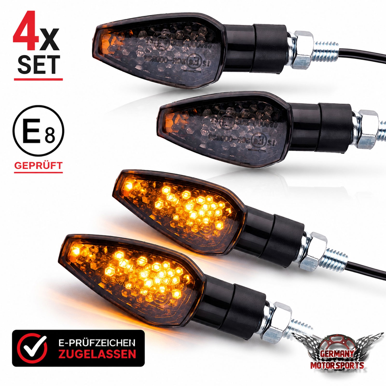 4x LED Blinker kurz schwarz Motorrad Quad ATV Roller e-geprüft vorn hinten M10