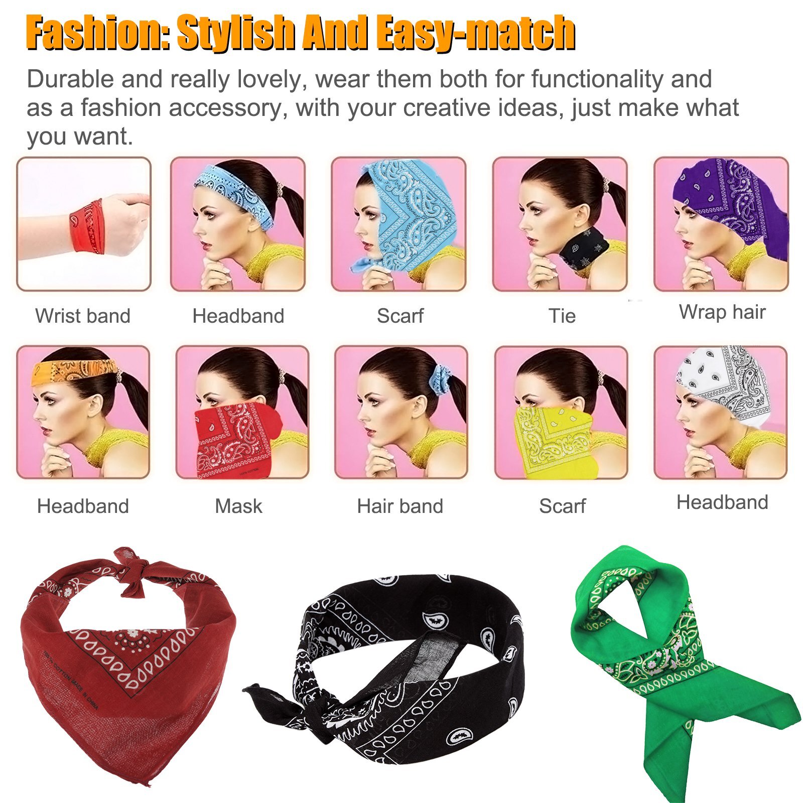 Lot Of 12 Wholesale Paisley Print Bandana 100% Cotton Head Warp Scarf Face Mask