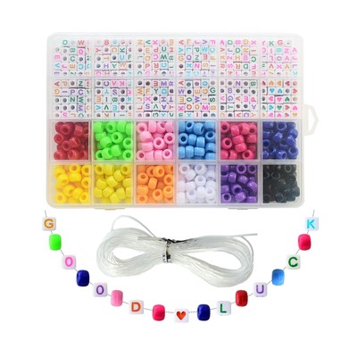 900Pcs Cube Letter Beads for Bracelets, 6x6 Acrylic Alphabet Beads with Pony ...