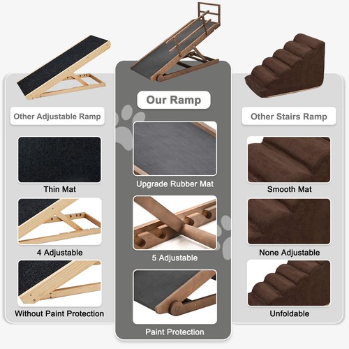 NAIZEA 63" L Dog Ramp, Extra Large Adjustable Folding Pet Ramp With Side Rails