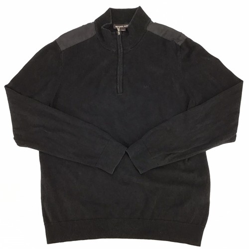 【送料&関税込】Michael Kors Zip High Neck Sweater Michael Kors Men Size Large 1/4 Zip Pullover Black Long