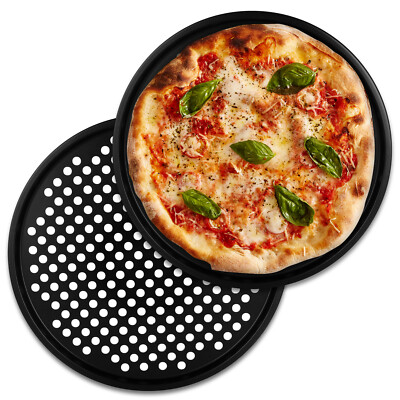 2er Pizzablech Set Antihaft Pizza Backblech Flammkuchen Blech gelocht rund 33cm